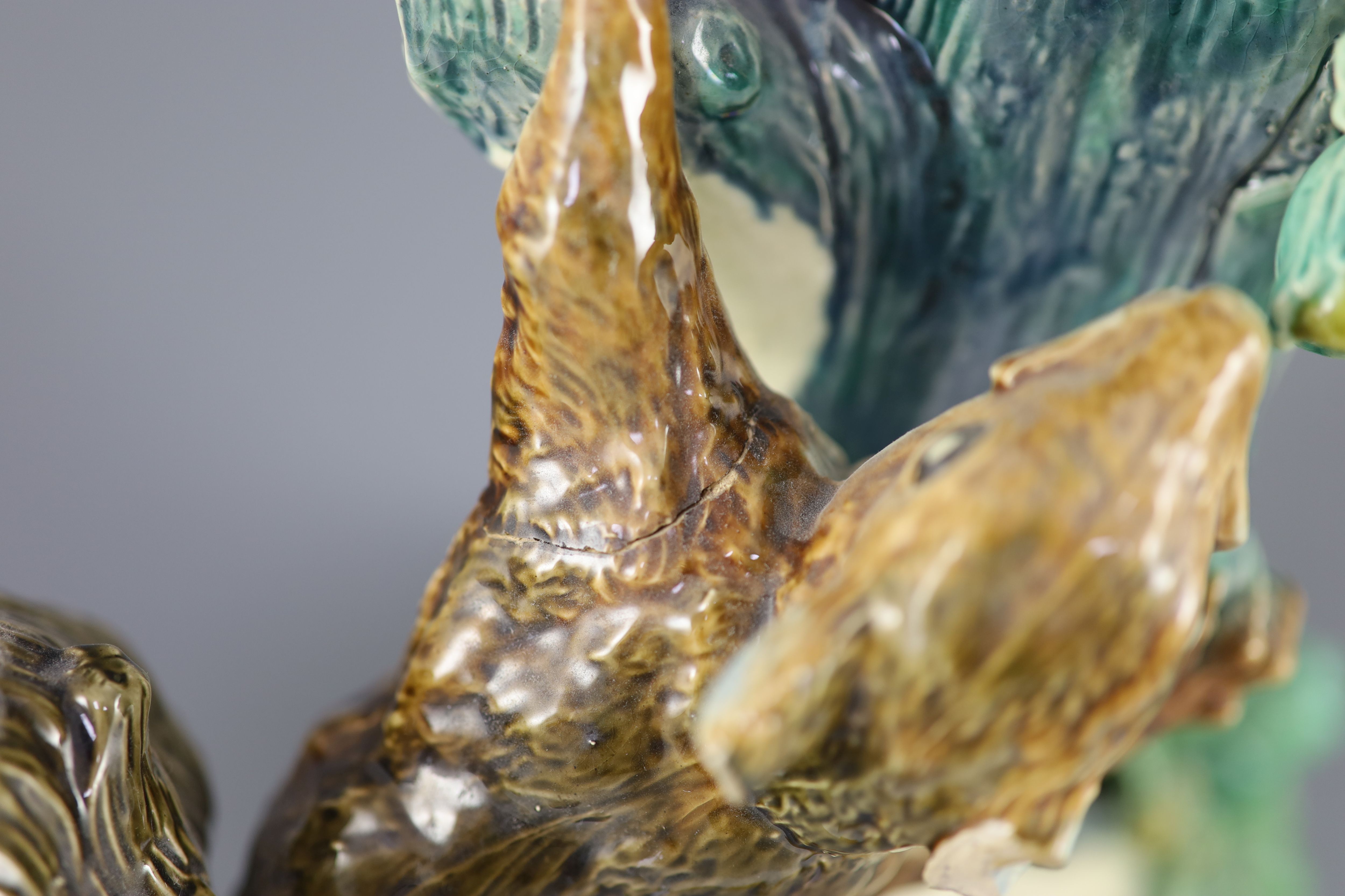 A rare Mintons majolica squirrel vase, modelled by Paul Comolera, 28cm high